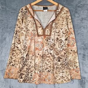 Womens Top‎ Large Vintage Y2K Boho Peasant Festival Crochet Lace Floral Retro